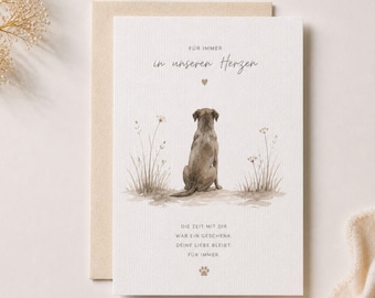 Trauerkarte Hund | Beileidskarte Haustier | Aquarellkarte Hund Tod | Karte Hundeverlust | Klappkarte mit Umschlag aus Graspapier