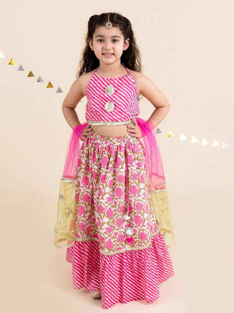 Girls Pink & White Ready to Wear Lehenga Choli Princess Dress, Girl ...