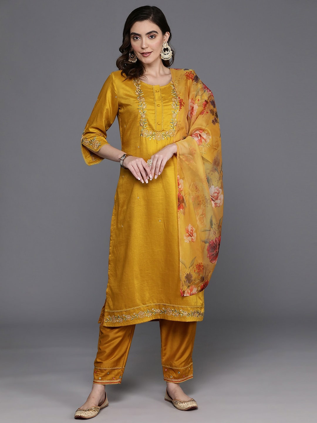 Mustard yellow polka dots Kurta Pant Set