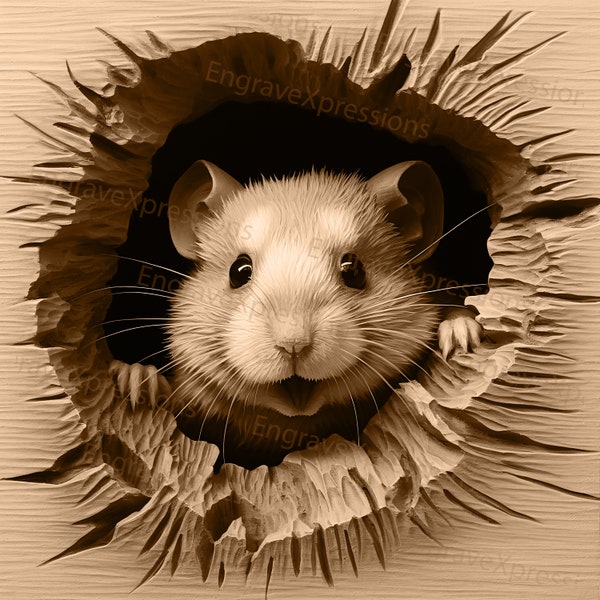 Laser Burn PNG | 3D Illusion | Engrave | Laser Ready |  Lightburn File | Digital Design File |  Wildlife - Hamster