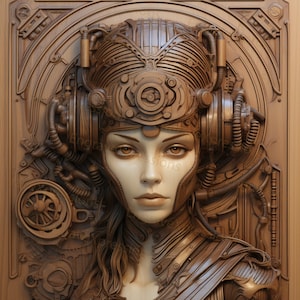 Laser Burn PNG | Iluzja 3D | Grawerowanie | Gotowość laserowa | Lightburn | Plik projektu cyfrowego | Xtool Glowforge Futuristic - Steampunk Woman 16