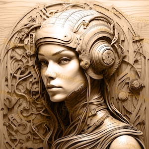 Laser Burn PNG | Iluzja 3D | Grawerowanie | Gotowość laserowa | Lightburn | Plik projektu cyfrowego | Xtool Glowforge Futuristic - Steampunk Woman 12