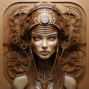 Laser Burn PNG | Iluzja 3D | Grawerowanie | Gotowość laserowa | Lightburn | Plik projektu cyfrowego | Xtool Glowforge Futuristic - Steampunk Woman 3