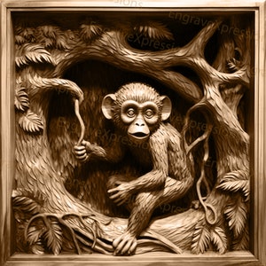 Laser Burn PNG | 3D Illusion | Engrave | Laser Ready |  Lightburn File | Digital Design File |  Wildlife - Animal - Monkey 4