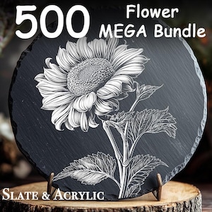Megabundel leisteen 500 bloemen, acrylbundel, laserpng, png-bestanden graveren | Lightburn, XTOOL, Glowforge, CO2, Birthflowers