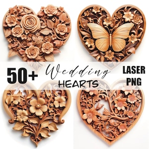 Pacchetto 3D di cuori di nozze, incisione laser di file PNG / illusione 3D / incisione / Lightburn, X TOOL, Glowforge, CO2, CNC, Bosslaser, Omtech