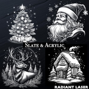 CRISTMAS leisteen acrylbundel, 4 laser png, laser branden engraveren png-bestanden | Lightburn, X TOOL, Glowforge, CO2, kerstman, hert, boom