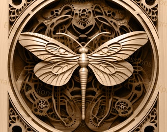3D Dragonfly Laser Engrave File: Wildlife Insect Design (PNG, SVG)