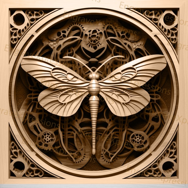 Laser Burn PNG | 3D Illusion | Engrave | Laser Ready |  Lightburn File | Digital Design File |  Wildlife - Insect - Dragonfly