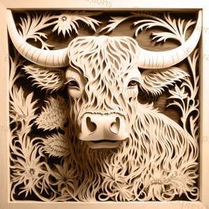 Laser Burn PNG | 3D Illusion | Engrave | Laser Ready |  Lightburn File | Digital Design File |  Wildlife - Highland Cow 3