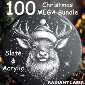 100 CRISTMAS leisteen megabundel, acrylbundel, 4 laser-png, laserbranden, png-bestanden graveren | Lightburn, X TOOL, Glowforge, CO2, Christmas