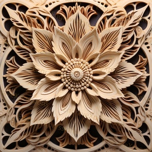 Laser Burn PNG | 3D Illusion | Engrave | Laser Ready |  Lightburn File | Digital Design File |  Botanical - Mandala Flower 1