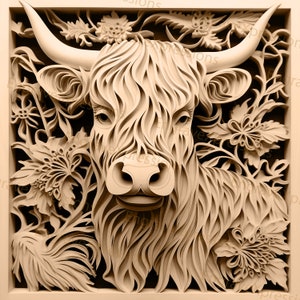 Laser Burn PNG | 3D Illusion | Engrave | Laser Ready |  Lightburn File | Digital Design File |  Wildlife - Highland Cow