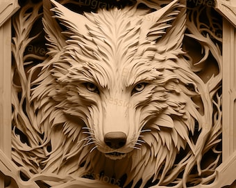 3D Wolf Illusion Laser Engrave File: Wildlife PNG, SVG (Digital Download)