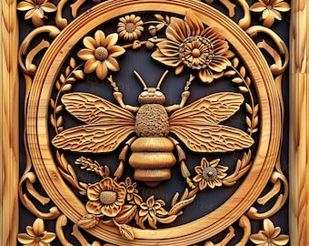 Archivo de grabado láser de abeja 3D / Diseño floral PNG, SVG (Descarga digital)