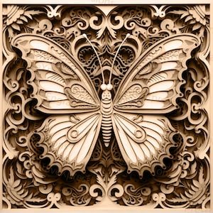 Laserbrand PNG | 3D illusie | Graveren | Laserklaar | Lightburn-bestand | Digitaal ontwerpbestand | Dieren in het wild - Insect - Vlinder 3