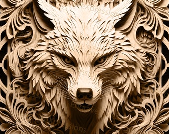 3D Wolf Illusion Laser Engrave File: Wildlife PNG, SVG (Digital Download)