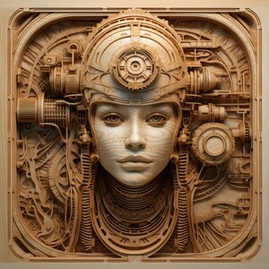 Laser Burn PNG | Iluzja 3D | Grawerowanie | Gotowość laserowa | Lightburn | Plik projektu cyfrowego | Xtool Glowforge Futuristic - Steampunk Woman 9