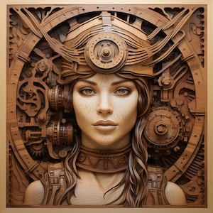 Laser Burn PNG | Iluzja 3D | Grawerowanie | Gotowość laserowa | Lightburn | Plik projektu cyfrowego | Xtool Glowforge Futuristic - Steampunk Woman 15