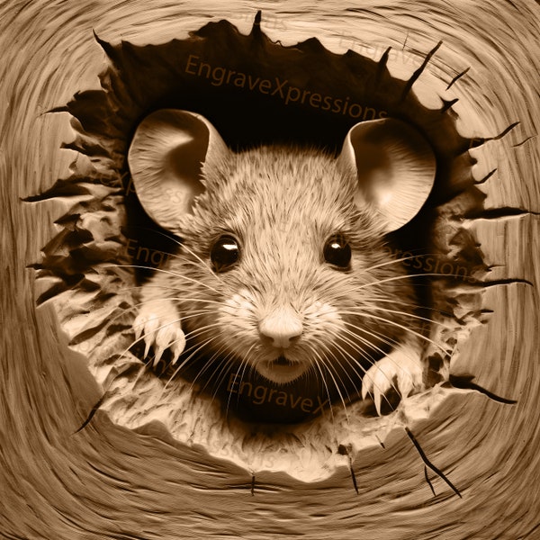 Laser Burn PNG | 3D Illusion | Engrave | Laser Ready |  Lightburn File | Digital Design File |  Wildlife - cute Mouse 1