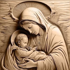 Laser Burn PNG / Ilusión 3D / Grabado / Láser Listo / Archivo Lightburn / Archivo de Diseño Digital / Navidad - María - Jesucristo