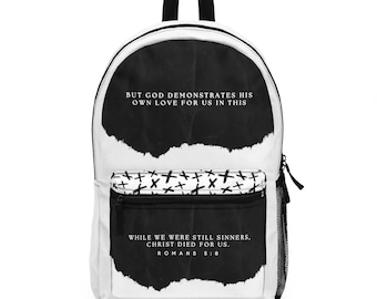 Christian Backpack with Romans 5:8 Bible Verse Faith Scripture Bag