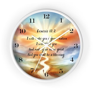 Christian Genesis 12:2 Sunrise Wall Clock, Inspirational Bible Verse Decor, Housewarming Gift, Artistic Scripture Clock, Uplifting Wall Art