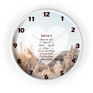 Christian Wall Clock Modern Aesthetic Unique Round Clock for Home Decor Religious Gift Unique Wall Art Quiet Clock for Bedroom Job 5:8-9