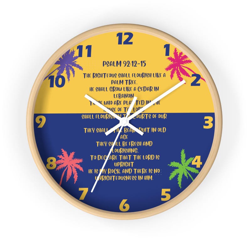 Christian Clock Clock With Bible Verse Psam 92:12 Clock Colorful Wall ...