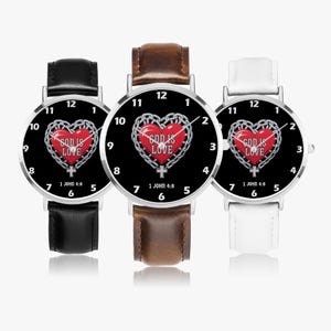 Christian Leather Watch | 1 John 4:8 Bible Verse Watch | God Is Love Wristwatch | Inspirational Quartz Watch | Faith Gift | Christian Gift