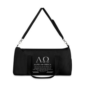 Revelation 1:8 Alpha And Omega Christian Duffel Bag Faith Bible Travel Gym Sports Bag Vacation Overnight Weekender Bag Trendy Christian Gift