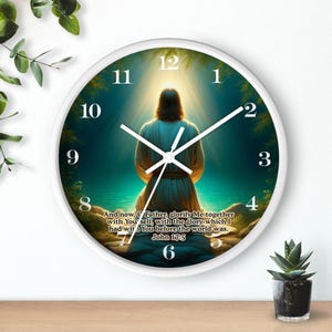 Inspirational Jesus Wall Clock, Religious Decor, Christian Gift, Scripture Clock Spiritual Home Decor John 17:5 Bible Verse Christian Clock