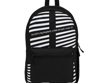 Christian Backpack, Psalm 23:1, Bible Verse, Inspirational, Trendy Black Work School Bag, Motivational Gift, Religious Rucksack, Scripture
