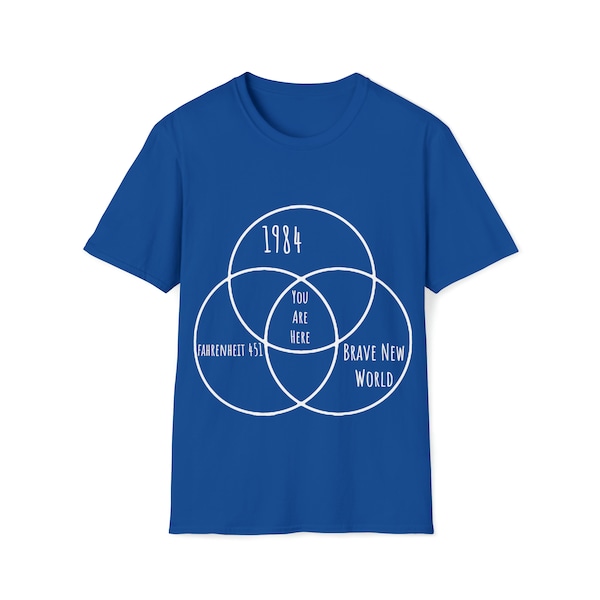 Venn Diagram Literature Tee - Featuring 1984, Brave New World & Fahrenheit 451 - Unique Book Lover's Shirt - Thought-Provoking Design