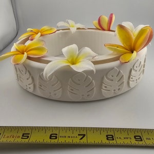 3D Printed Plumeria Pansy Ring with Monstera Leaves