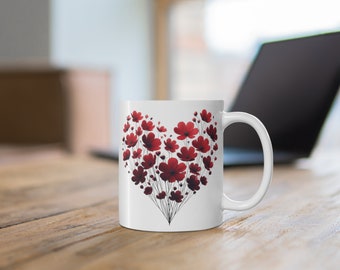 Blumenherz Umarmung 11 Unze Kaffeebecher, Valentinstag Becher