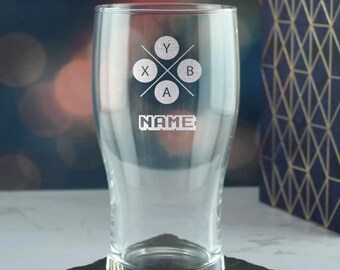 Gepersonaliseerd gegraveerd pintglas met controllerontwerp en geschenkdoos | Grappige gamercadeaus, verjaardagscadeaus voor hem, gamecadeau