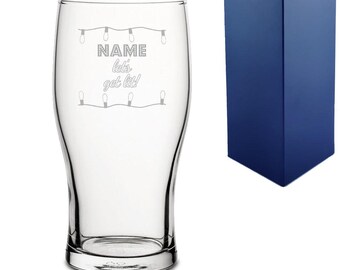 Engraved Christmas Pint Glass with Name, Let's get lit! Design