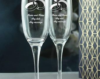 Personalised Engraved Wedding Champagne Glass Set Of 2 With Any Message, Date & Gift Box | Wedding Glasses, Wedding Gift, Prosecco Glasses