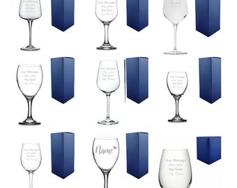Copa de vino grabada personalizada con caja de regalo / Copas de vino personalizadas, copas de boda, regalos de cumpleaños para ella, regalo para mamá, regalos para damas de honor