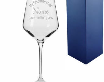 Copa de vino Infinity de 390 ml personalizada y grabada con el diseño de mi hijo favorito y caja de regalo. Regalos de cumpleaños divertidos para mamá, papá y padres.