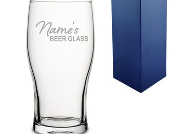 Gepersonaliseerde gegraveerd pintglas met bierglasontwerp en geschenkdoos | Grappige gepersonaliseerde bierglazen, verjaardagscadeaus voor hem