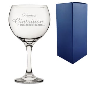 Personalised Engraved Novelty Gin Balloon Glass With Names GINtuition Design & Gift Box | Funny Custom Gin Glasses, Gin Lover Gifts