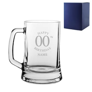 Engraved Tankard Beer Mug Stein Happy 20,30,40,50... Birthday Classic Design Gift Boxed