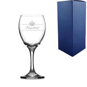 Personalised Engraved Novelty 9oz Imperial Wine Glass With Name & Crown Design | Birthday Gifts For Him/Her, Gifts For Mum, Funny Wine Glass