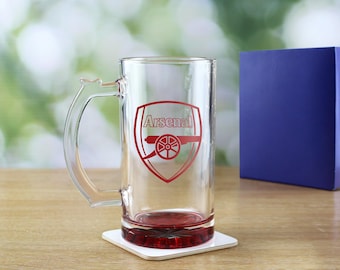 Gepersonaliseerde gegraveerde officiële Arsenal 20oz bierpul glas met geschenkdoos | Aangepaste Arsenal-bril, Arsenal FC-cadeaus, cadeau-ideeën, bierliefhebber