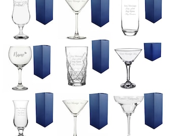 Bicchiere da cocktail inciso personalizzato con scatola regalo / Bicchieri da cocktail Martini personalizzati, regali di compleanno per lei, bicchiere Hiball, regali per la mamma