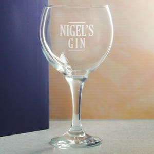 Engraved Gin Balloon Cocktail Glass with Name's Gin Serif Design, Personalise with Any Name