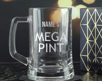 Personalised Engraved Mega Pint Beer Glass Novelty Tankard With Gift Box | Funny Custom Beer Glasses, Birthday Gifts For Him, Adult Gifts