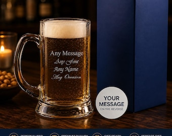 Personalised Engraved 10oz Half Pint Icon Tankard Glass With Gift Box | Custom Beer Glasses, Birthday Gifts For Him Men, Groomsmen Gifts